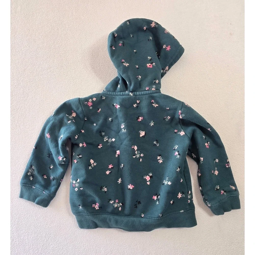 Baby Gap Floral Zip Hoodie 12-18 Months Green Pink Fleece Hooded Sweatshirt